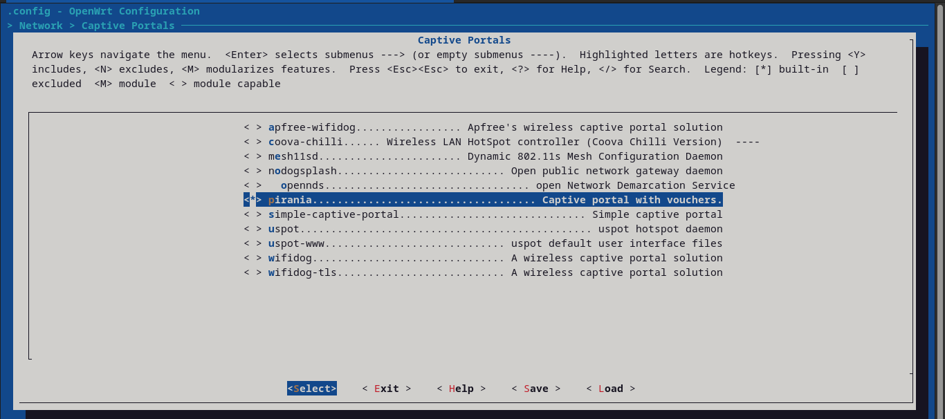 Pirania selecionado em Network > Captive Portals